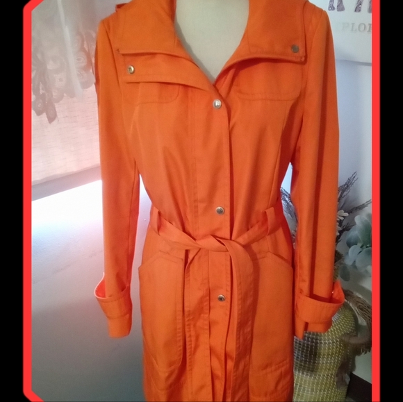 Calvin Klein Women's Orange Hooded Deep Pocket Trench Coat - Picture 1 of 9
